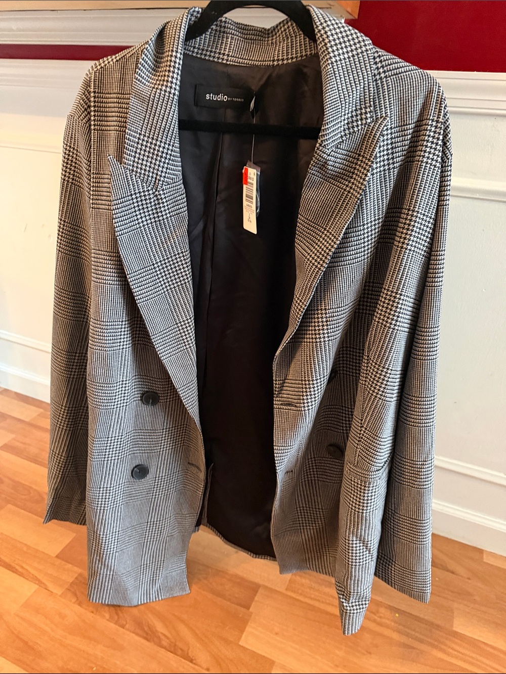 Studio Women's Glen Plaid Double-Breasted Blazer in Black & White